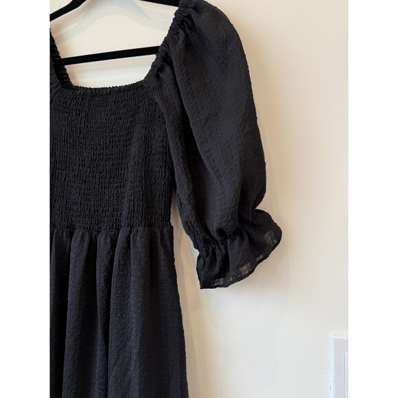 Madewell Women's Lucie Elbow-Sleeve Smocked Midi Dress XXS Black - Picture 6 of 9